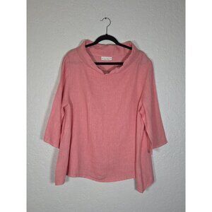 Bryn Walker Pink 100% Linen Cowl Neck Tunic Top 3/4 Sleeve Womens Large USA